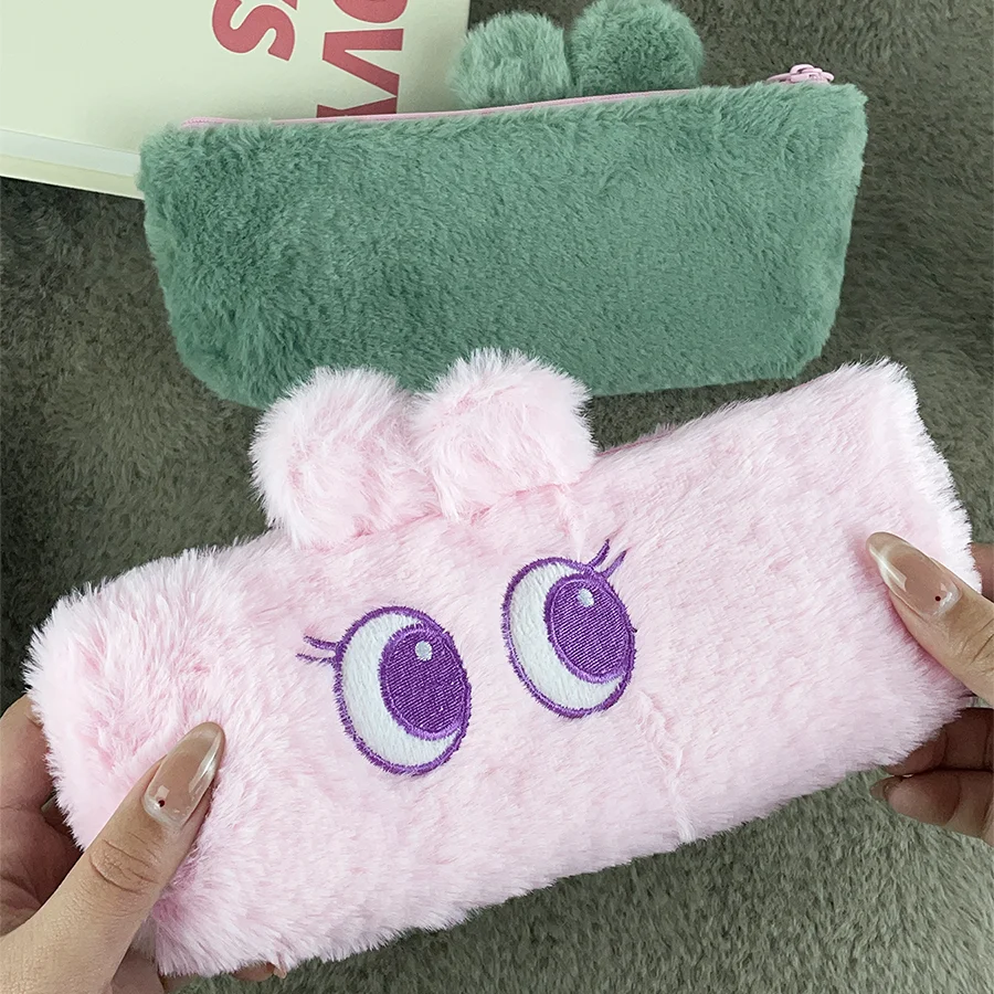 Cute Plush Bunny Pencil Storage Bag Cartoon Crocodile Animal Student Supplies Pencil Case Large Capacity Stationery Bag