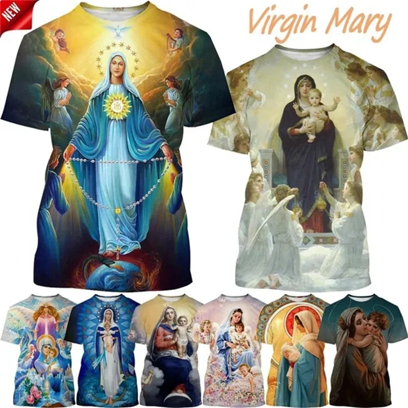 

New Blessed Virgin Mary 3D Printed T-Shirt Fashion Christian Mother Of God Faith Style Short Sleeved T Shirt Unisex Casual Tees