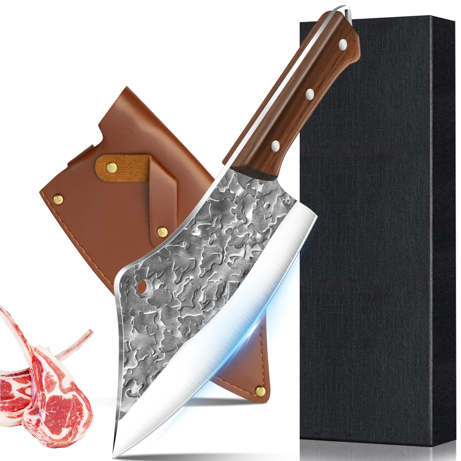 DFITO Professionelles Fleischmesser mit Schwarzem Ergonomischem Kunstharzgriff, Glückverheißendes Wolkenmuster, Langlebiges Küchenmesser mit Geschenkbox – Detail 8