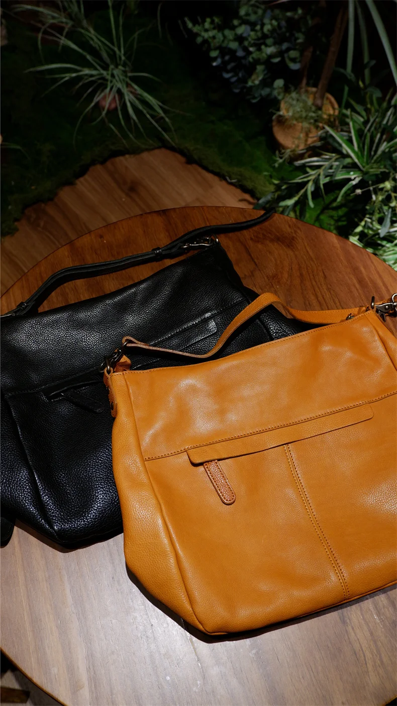 PNDME Vintage hochwertige Oberschicht Rindsleder Damen Umhängetasche Outdoor Pendeln echtes Leder große Kapazität Unterarmtasche – Detail 7