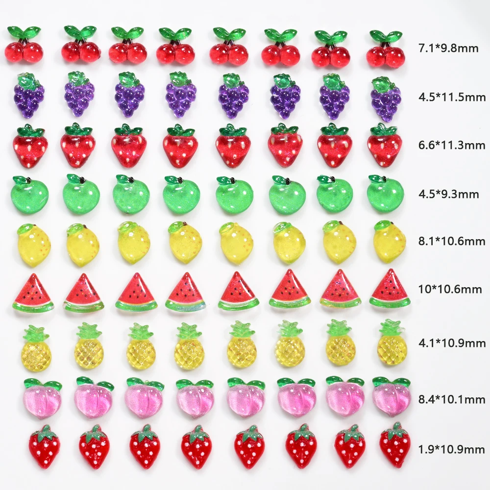 50Pcs 3D 여름 과일 네일 참 딸기, 수박, 체리, 복숭아, 레몬 플랫 백 네일 아트 장식 Hairwear 매니큐어 장식