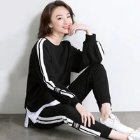 Women's Causal Sweat Suit 2025 Spring Autumn New Clothes Fashion Long Sleeve Crop Tops T-shirt And Pants Two Piece Set For Women - Image 4