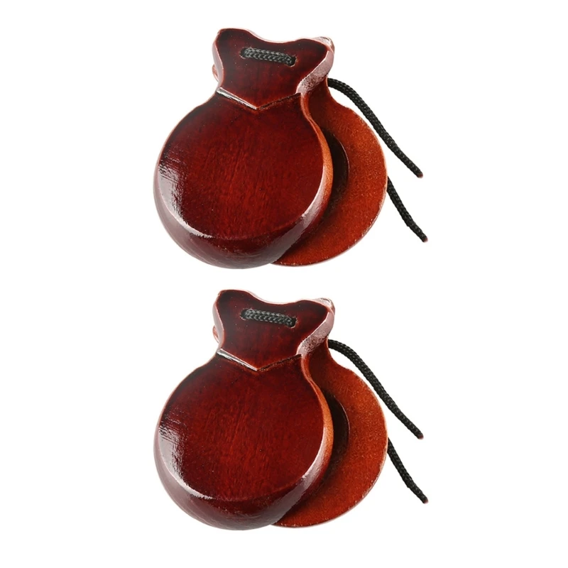 2Pcs Traditional Castanet Wood Spanish Castanets Flamenco Dance Castanets String Hand Clapper Orff Music Instrument