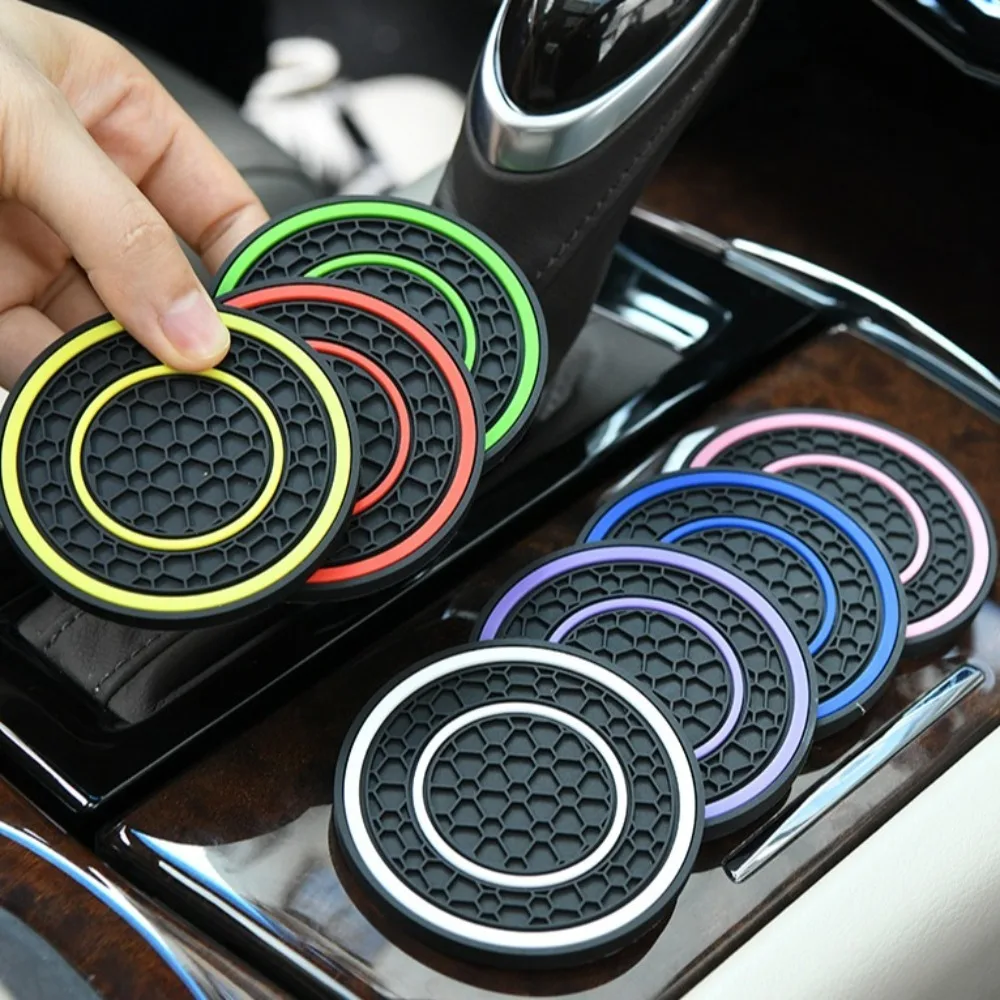 Cup Holder Coasters Car Coaster Pads 2Pcs Car Coasters 7cm 2.76inch PVC Anti-Slip Sift-Proof Cup Mats Beverage Coaster Car Bottle Holder Interior Accessories