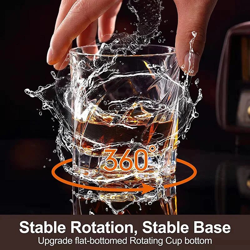 Rotating Whiskey Glass Old Fashioned Glass for Drinking Bourbon Scotch Cocktails Tea Whiskey 1PCS