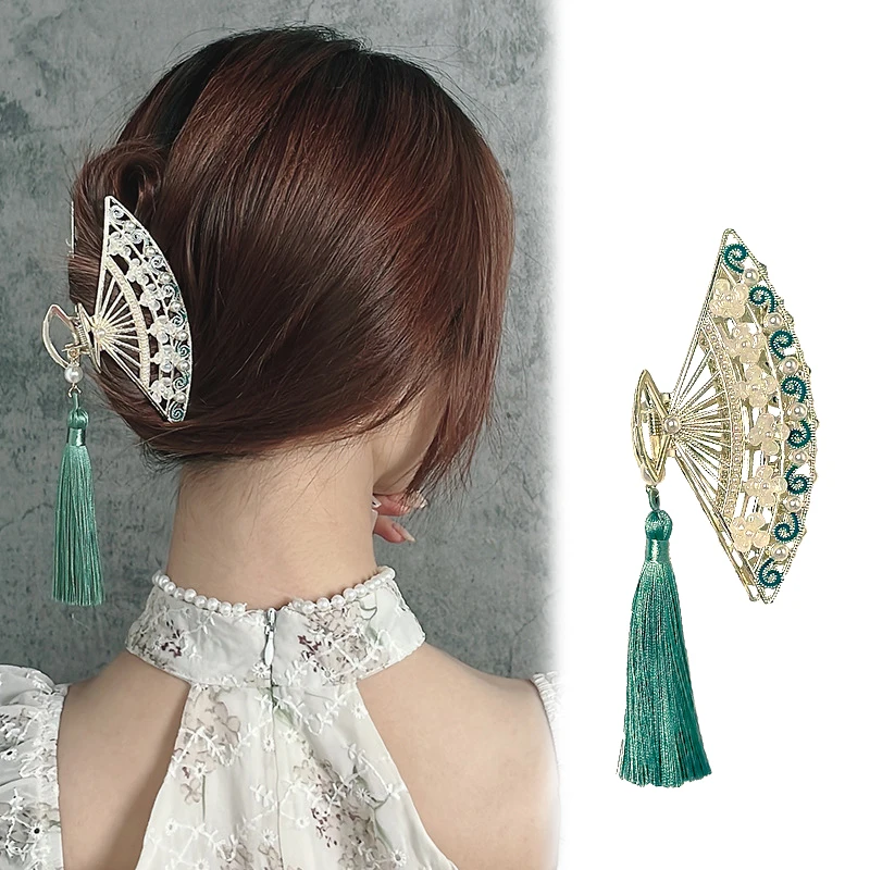 

Женская заколка в форме веера, модные аксессуары для волос с искусственным жемчугом