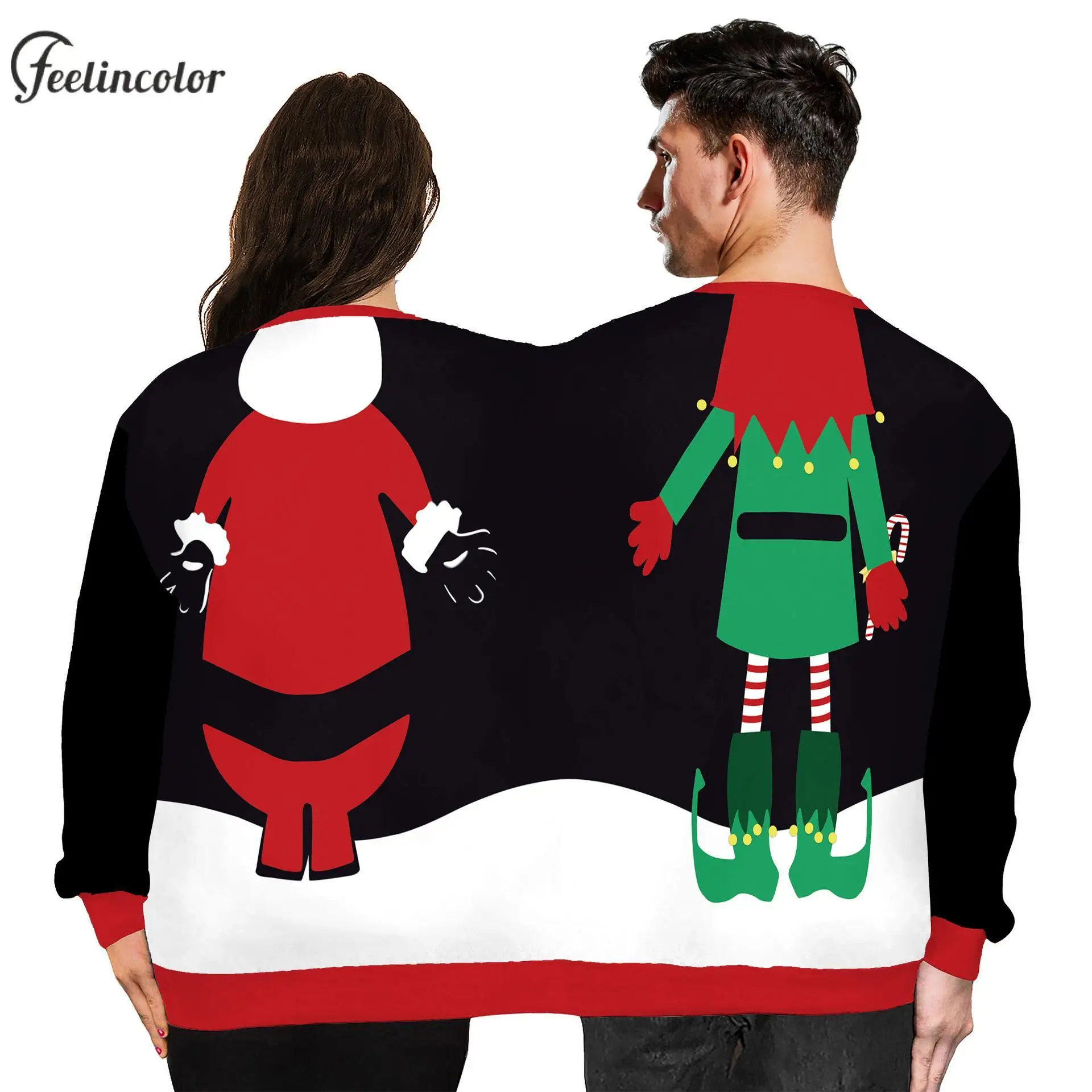 Double Sweatshirts Couple Christmas Holiday Pullover Autumn Winter Warm Hoodies Long Sleeve Top 3D Print Outwear Unisex Clothes