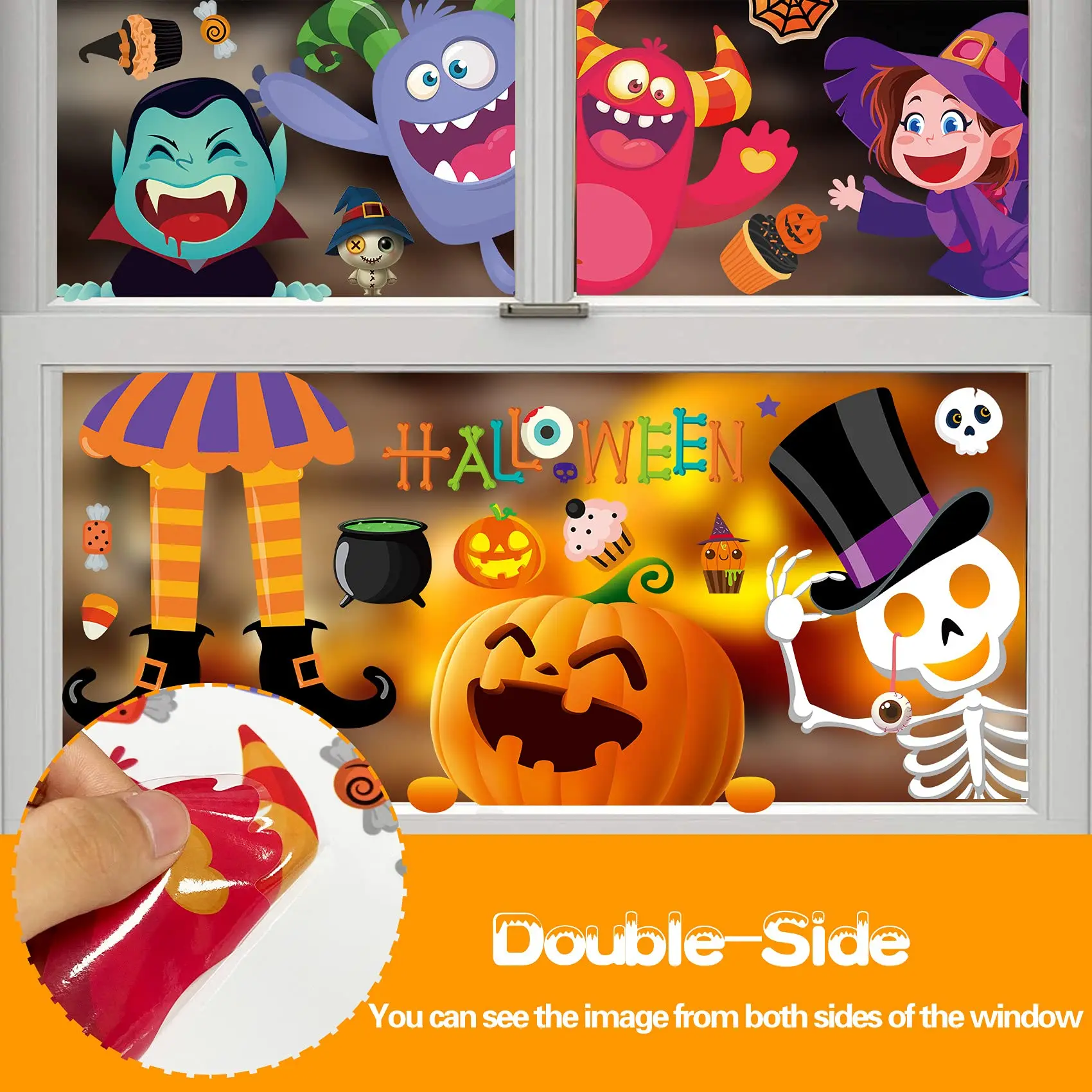 Halloween Window Clings Cute Pumpkin Human Skull Glass Decals For Kids Happy Halloween Party Decorations Window Stickers