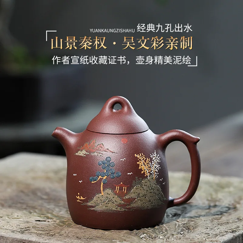 

Exquisite Yixing clay tea pot Original Mine Famous Purple sand pots Pure Handmade Mountain View Qin Quan Teapot Gift Custom Home