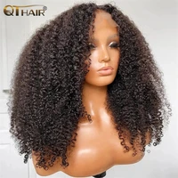 QT Afro crépus bouclés dentelle avant perruques 13x4 HD Transparent cheveux humains dentelle perruque brésilienne bouclée 4x4 dentelle fermeture perruque pour les femmes noires 1