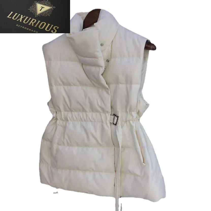 

2023 autumn and winter new stand-up collar waist slimming fashion everything trend in long solid color women's down jacket vest