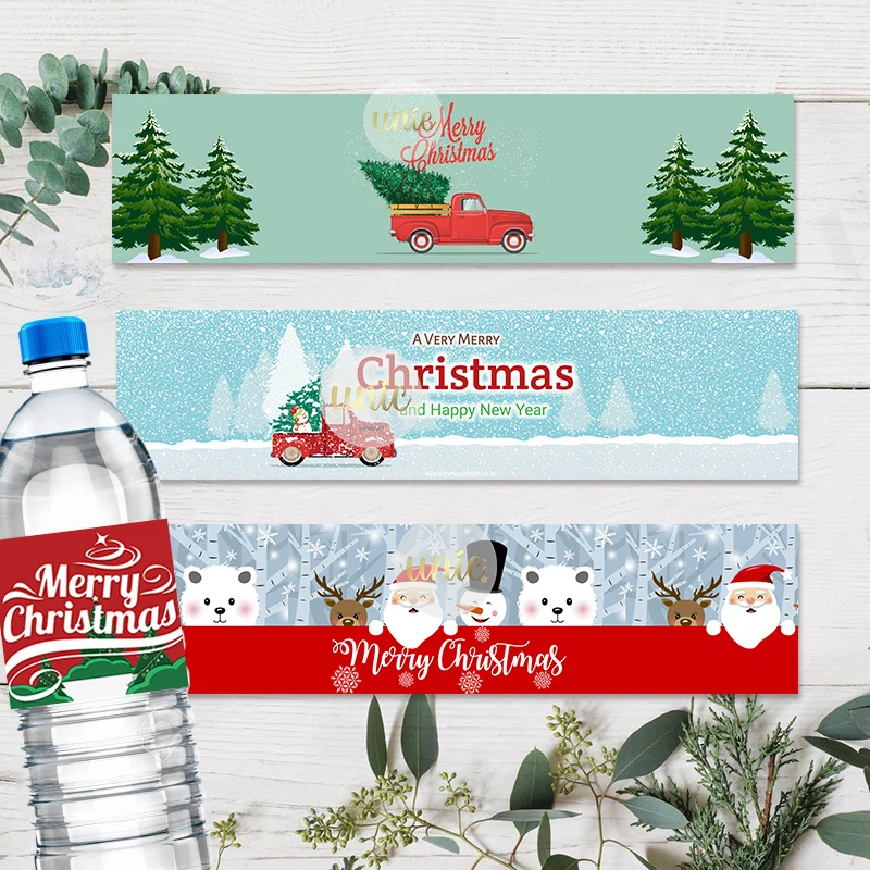 Christmas Water Bottle Labels Happy New Year Decor Labels Stickers Xmas Decor Santa Claus Christmas Tree Stickers for Free Printable Christmas Water Bottle Labels