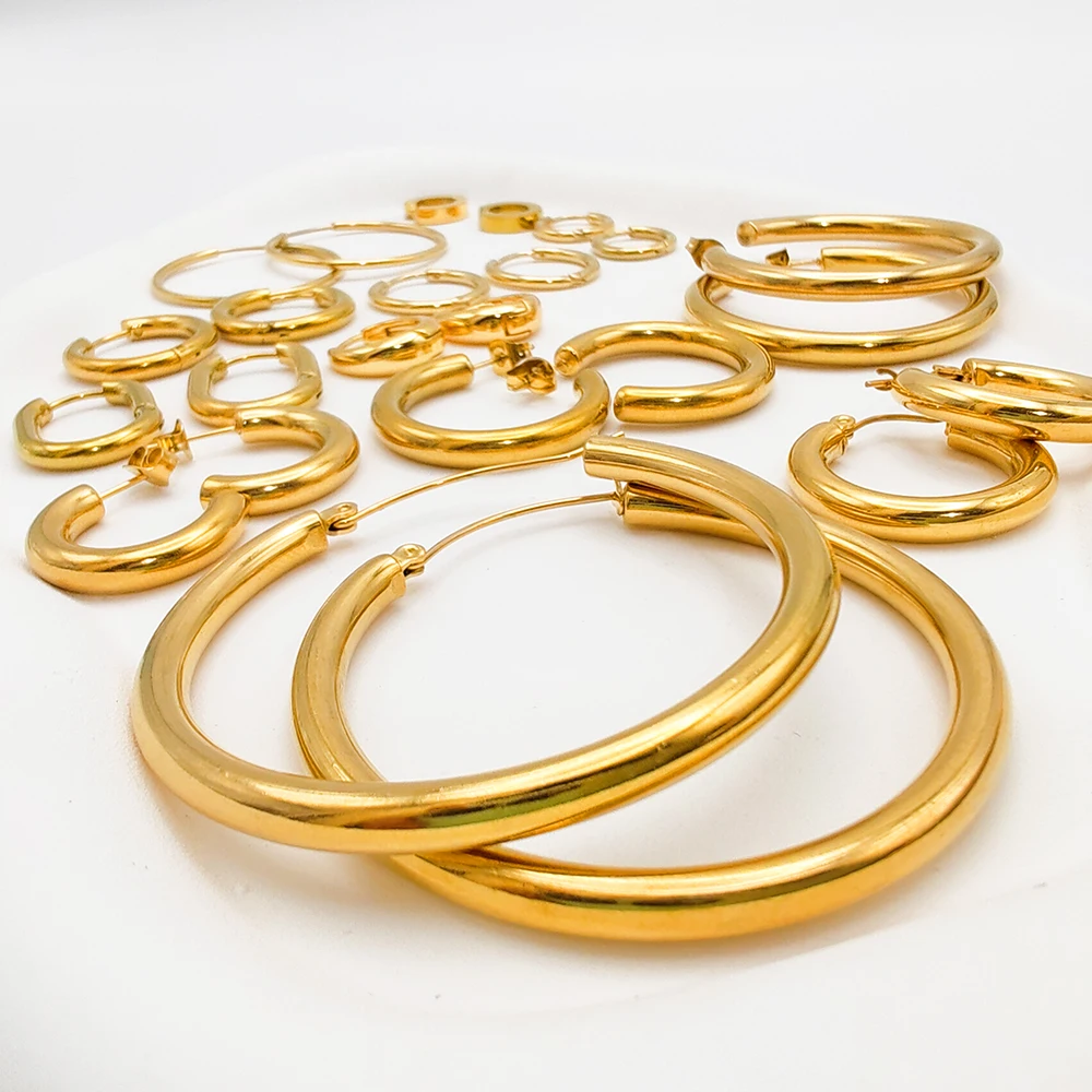 Earrings Fashion Gold Size Circle Women's Jewelry Accessories Classic Stainless Steel