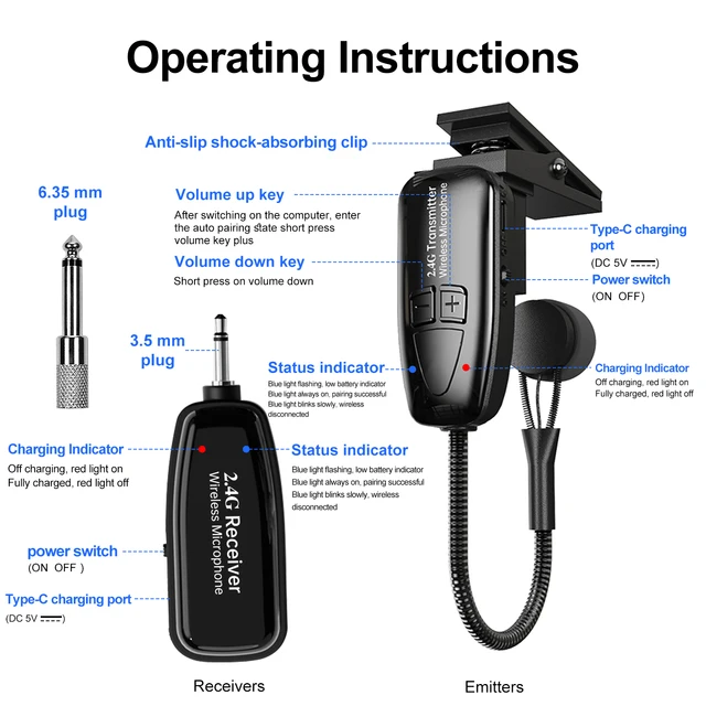 Saxophone Wireless Microphone,Recording of Wind Instruments,164FT Receiving Range, 2.4G, Hi-Fi Sound Quality,Plug and Play - Image 5