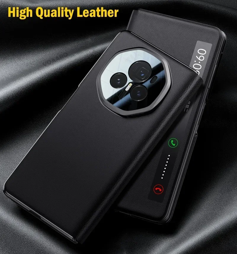 Leather Flip Case with Smart Touch View Window and Wake-Up Feature