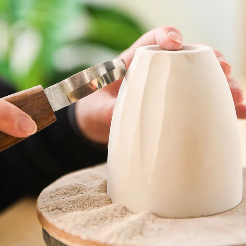 New Pottery Repair Blank Carving Knife Smooth Wooden Handle Mud Sculpture Trimming Machete DIY Ceramic Modeling Pottery Tool