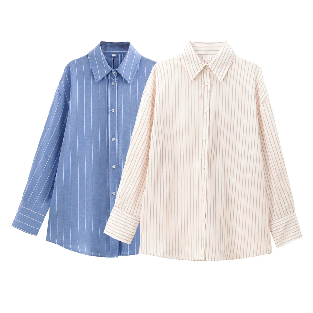 Women's Striped Long-Sleeve Shirt with Back Tie Bow