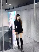 Women Summer Playsuits with Buckle Black High Neck Zipper Long Sleeve Bodysuit Coquette 2000s Y2k Cyber Punk Tight Jumpsuits - Image 5