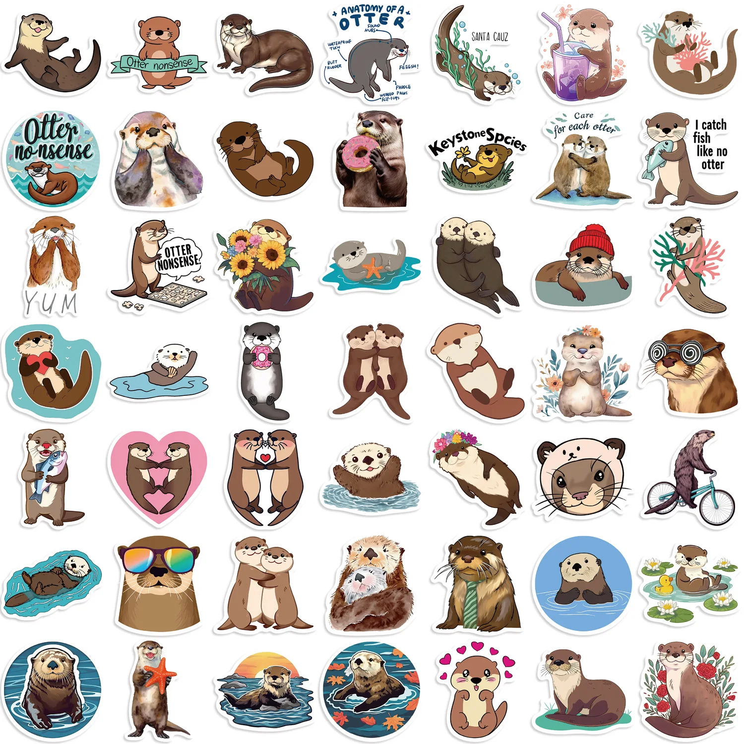 Otter Animal Cartoon Graffiti Waterproof Sticker Pack - 50pcs for DIY Projects & Kids' Fun