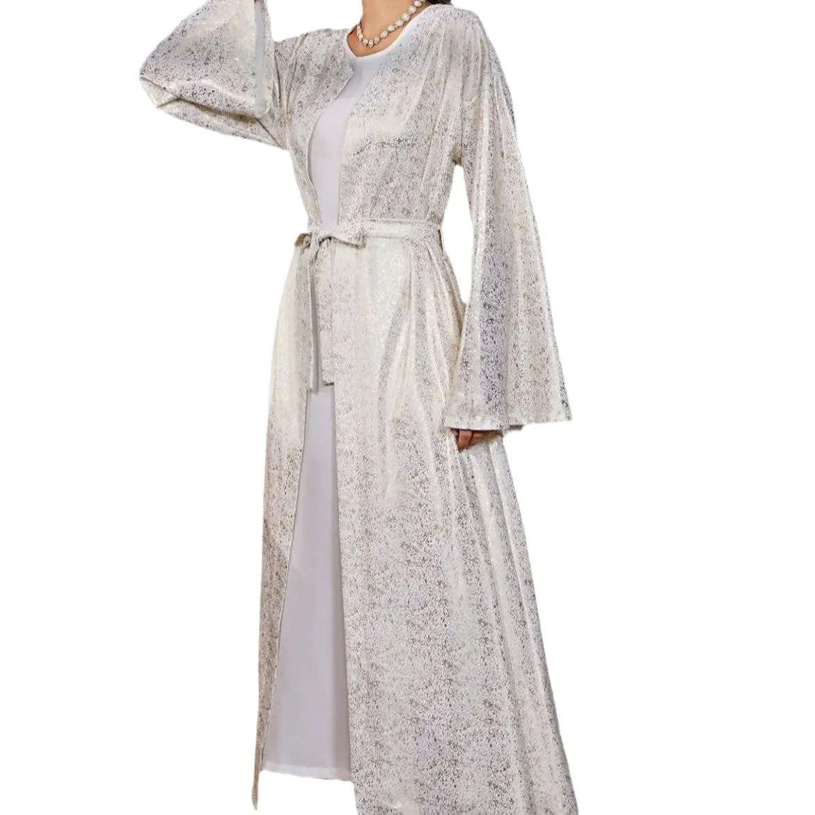 Abaya for Women Muslim Gilded Outer Robe Sleeveless Dress Two Piece Cover Robe Dubai Turkey O-neck Abaya with Belt Clothing