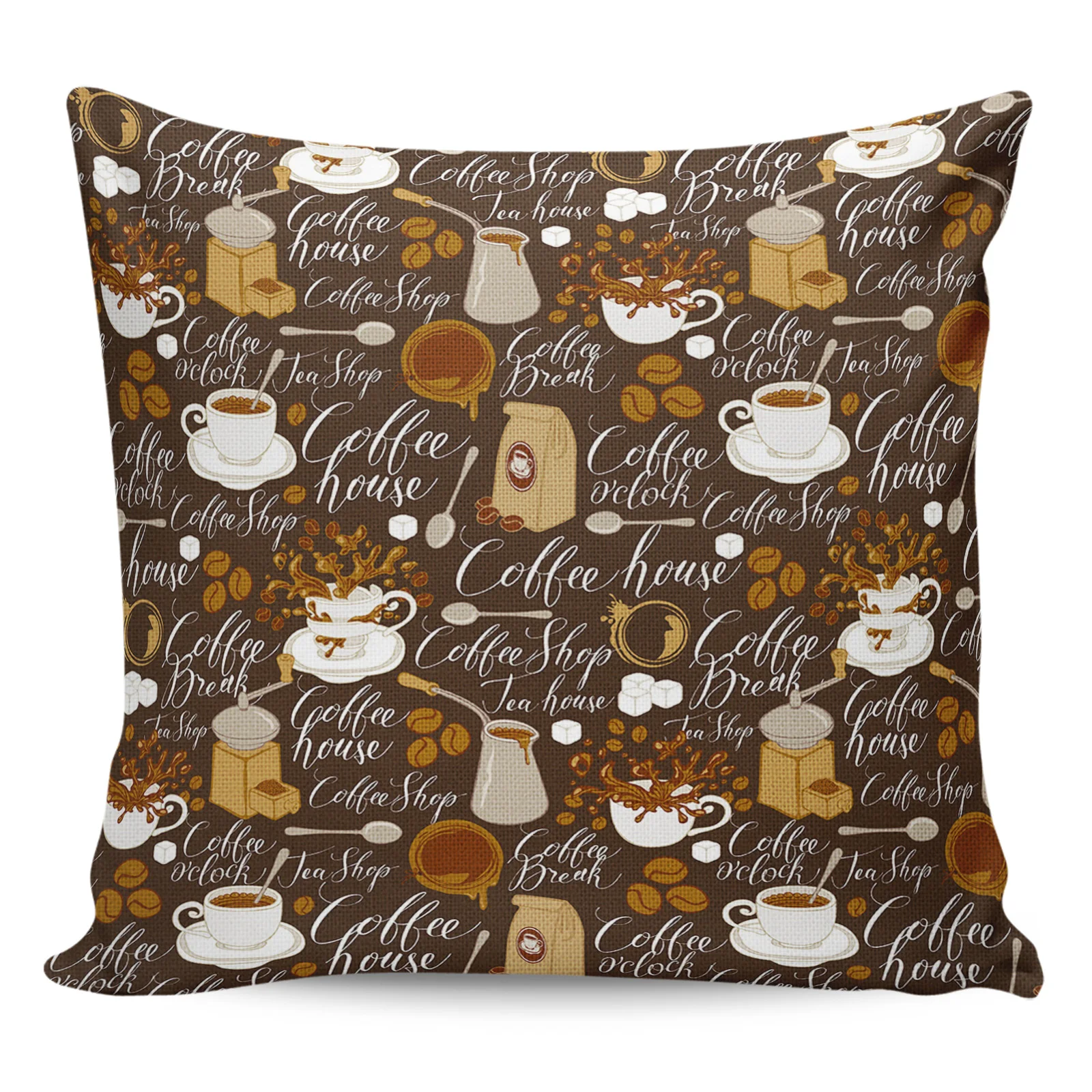 

2/4PCS Waterproof Pillow Cover Coffee Coffee Beans Coffee Cup Square Throw Pillowcase Home Decoration Sofa Cushion Cover