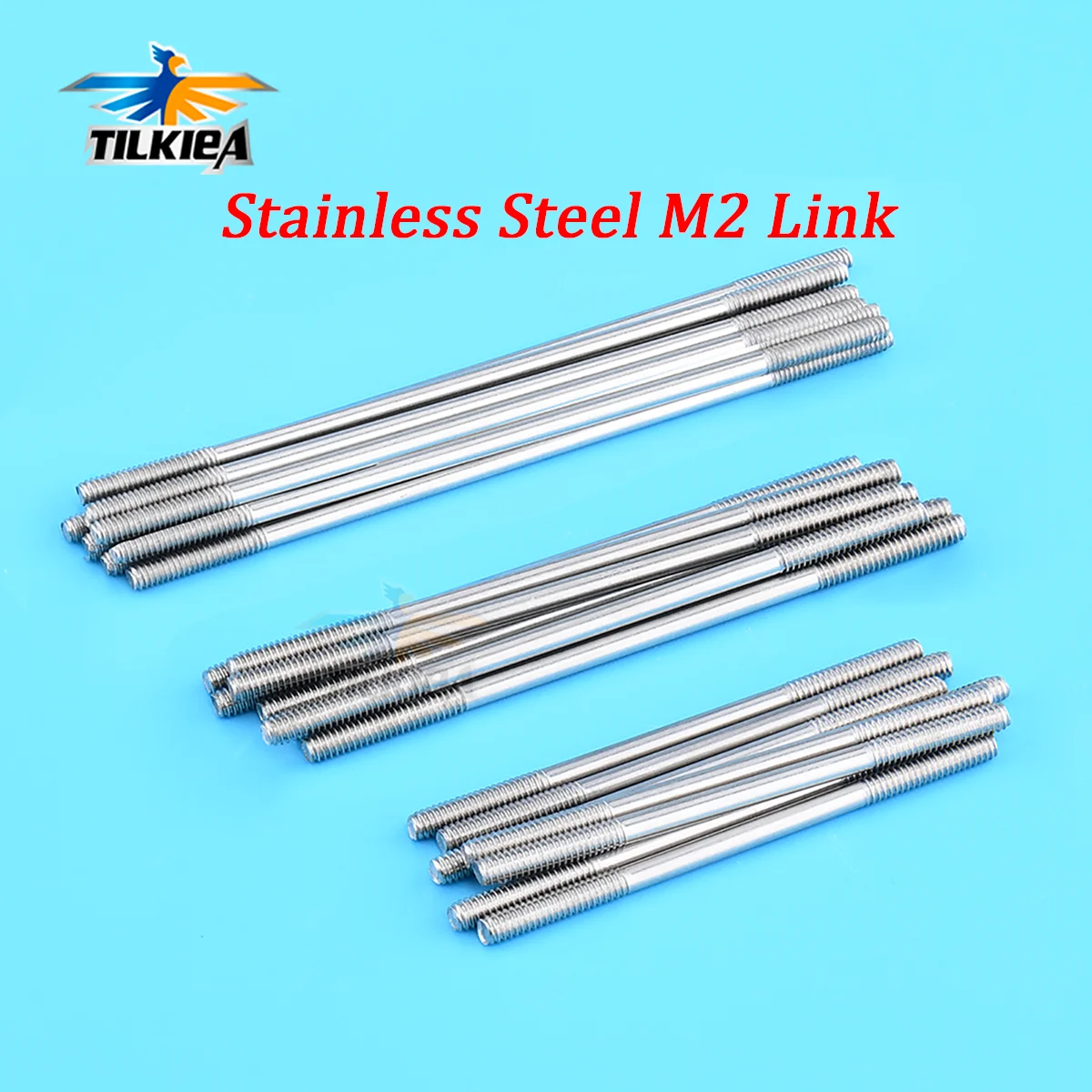 10 יחידות מקלות דחיפה מפלדת אל-חלד M2*L25mm ל-L300mm מקלות חיבור עם חוט כפול לסיום מקלות שירות וחומר לעשייה עצמית