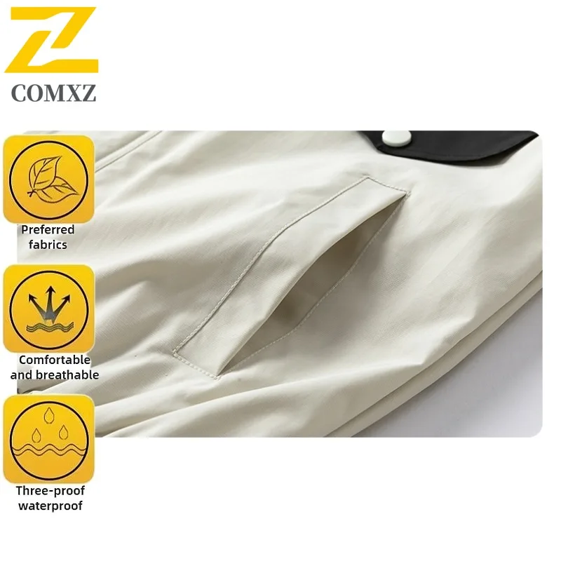 COMXZ 2025 Autumn New Jacket Men Color Block Shirt Collar American Coat Youth Hong Kong Style Casual Trend Lapel Workwear Jacket