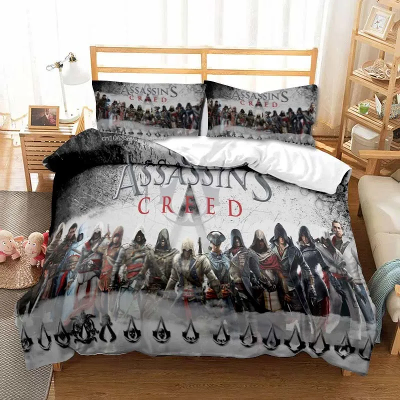 Gamer A-Assassin S Creed Set Biancheria Da Letto Doppia Per Tutte Le Stagioni Set Piumino 3 Pezzi Copripiumino Matrimoniale King Copripiumino