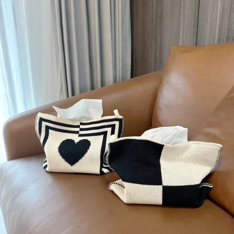 Nordic Ins Heart-pattern Knitted Tissue Bag Living Room Table Tissue Box Paper Storage Desktop Decorative Tissue Case Paper Box 3
