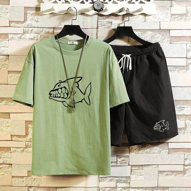 thumbnail image 1 of Conjuntos de pantalones cortos para hombre, ropa nueva a juego, camiseta ajustada para hombre, chándal 5xl, parte superior elástica con gráficos, ropa deportiva holgada, trajes deportivos, 1 of 4