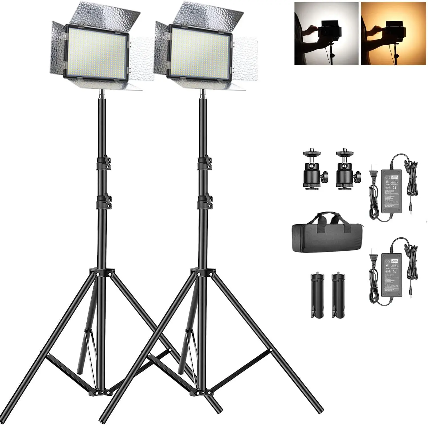 

Dimmable Led Video Light Panel and 2-Pack Stand Lighting Kit ,3200-5600K CRI 95+ LED Panel with t, Light Stand for Studio Photog