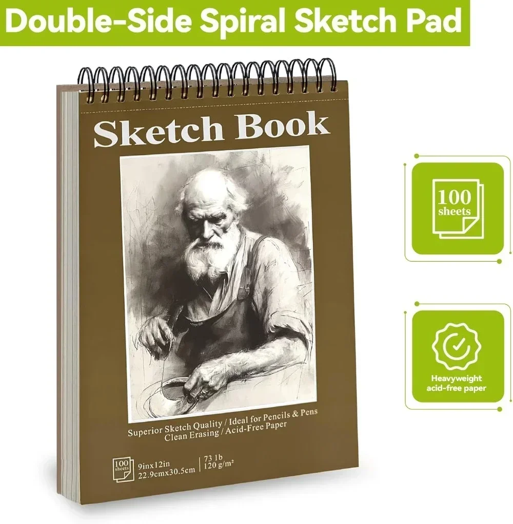 Sketchbook - 9"x12" spiral bound drawing board, 1 pack of 100 sheets, acid-free paper 4