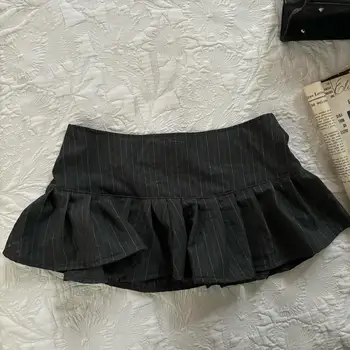 Y2K retro casual chic women's striped skirt pure short zipper A-line skirt tube skirt new fashion summer mini skirt Hot Girl 1