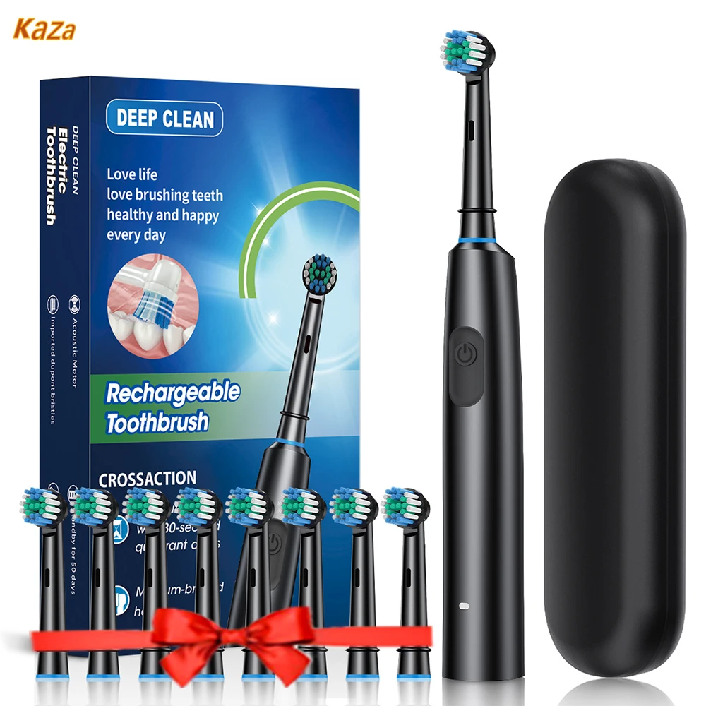 Rotation Electric Toothbrush Waterproof USB Rechargeable Electric Toothbrush 8 Brush Replacement Heads for Adult Oral Care Electric Toothbrush