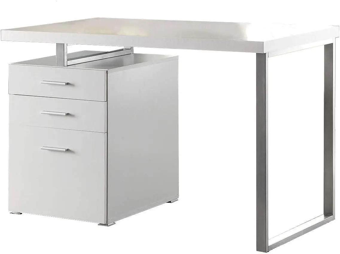 COASTER Furniture Brennan Modern 3 Drawer Home Office Writing Computer Desk Silver Metal Frame White Silver 800325