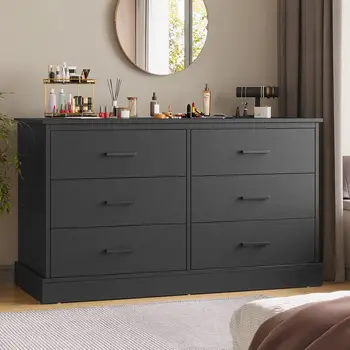 2184-2bd9e5.jpg Black 6 Drawer Double Dresser – Modern Wooden Bedroom Storage Chest