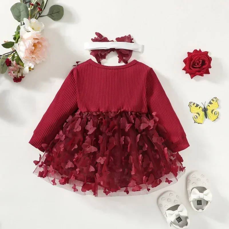 Abiti da bambino per ragazze Abito da ragazza primavera autunno Bambino Dolce abito da principessa Infantile Moda Ragazza Maglia Farfalla Abito da neonato - immagine 2