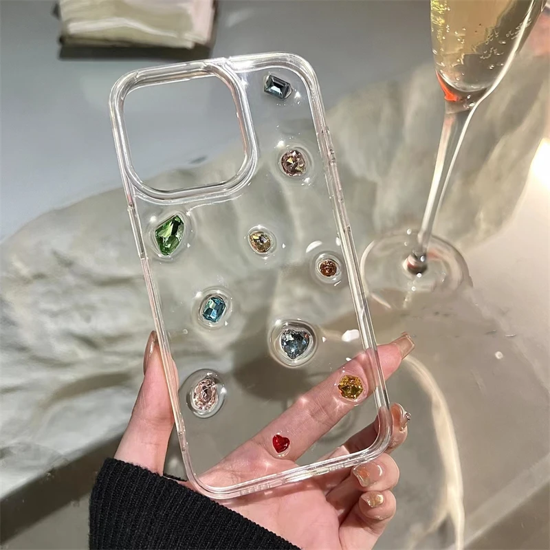 iPhone Case Phone Case Luxury Glossy Diamond Clear Epoxy Case For iPhone 15 14 13 12 11 Pro Max X XS XR 7 8 Plus SE 3 Glitter Rhinestone Silicone Cover