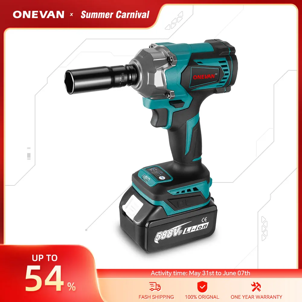 ONEVAN 1200N.M Brushless Electric Impact Wrench 3 Funtion 1/2 inch Cordless Screwdriver Electric Drill for Makita 18V Battery