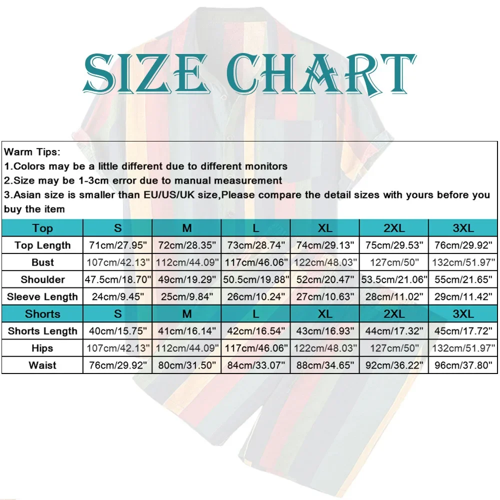 Men Striped Outfit Set Fashion European American Style Man Beach Wear Hawaiian Short-sleeve Button Down Stripe Shirt+Shorts Suit