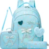 New Bowknot Ribbon Backpack Girls Backpack with Lunch Bag and Pen Bag for Elementary School for Picnic Travel Best Gift 1