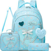 New Bowknot Ribbon Backpack Girls Backpack with Lunch Bag and Pen Bag for Elementary School for Picnic Travel Best Gift 1