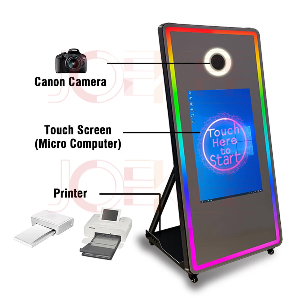 Magic Mirror 65-inch Photo Booth With Social Media Sharing And Customizable Backgrounds For DSLR Cameras