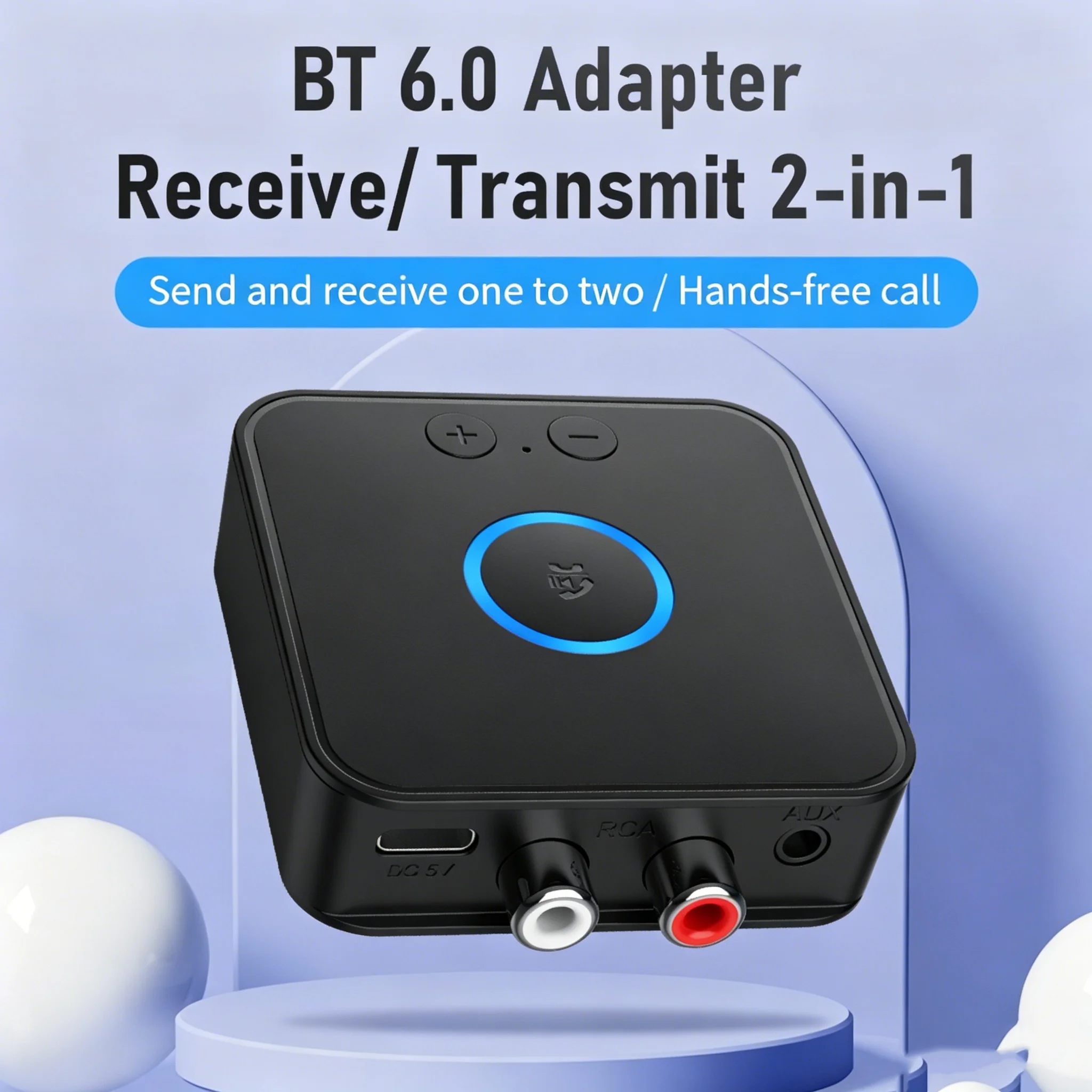 KEBIDUMEI 블루투스 6.0 오디오 수신기 송신기 3.5mm 잭 2RCA HIFI 음악 자동차 스피커 PC 용 듀얼 스트림 무선 어댑터,Bluetooth 6.0 Audio Receiver Transmit