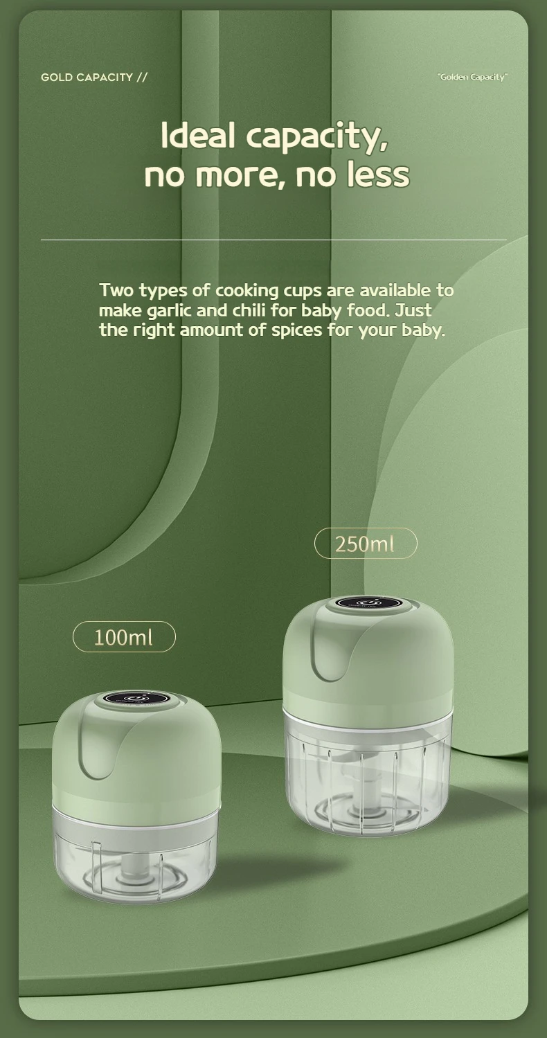 Mini Electric Garlic Chopper 250ML, USB Charging Ginger and Vegetable Cutter, Food Processor Kitchen Tool for Quick Chopping