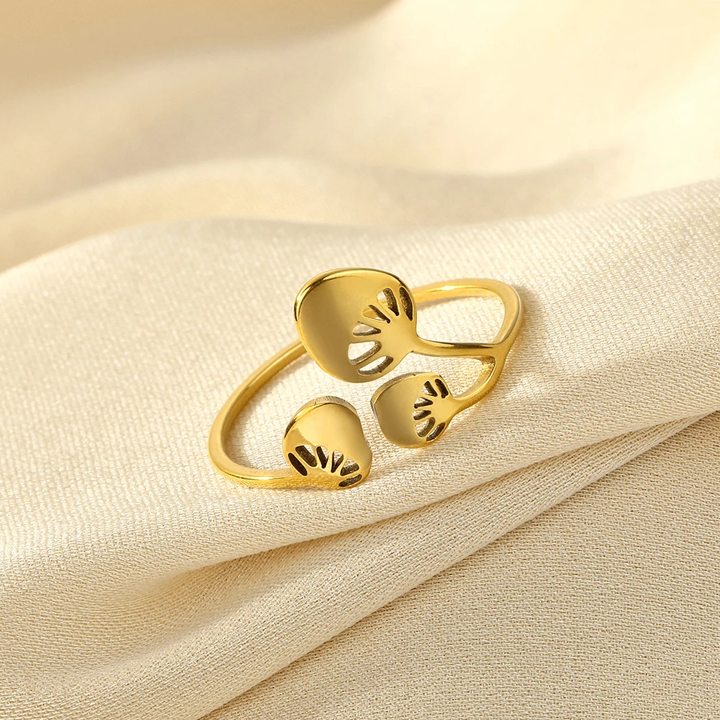 Anillo Geométrico de Flor y Hoja Vintage (Acero Inoxidable Dorado) S3761a1e1a6184e1d8e6b4aa111447e03x
