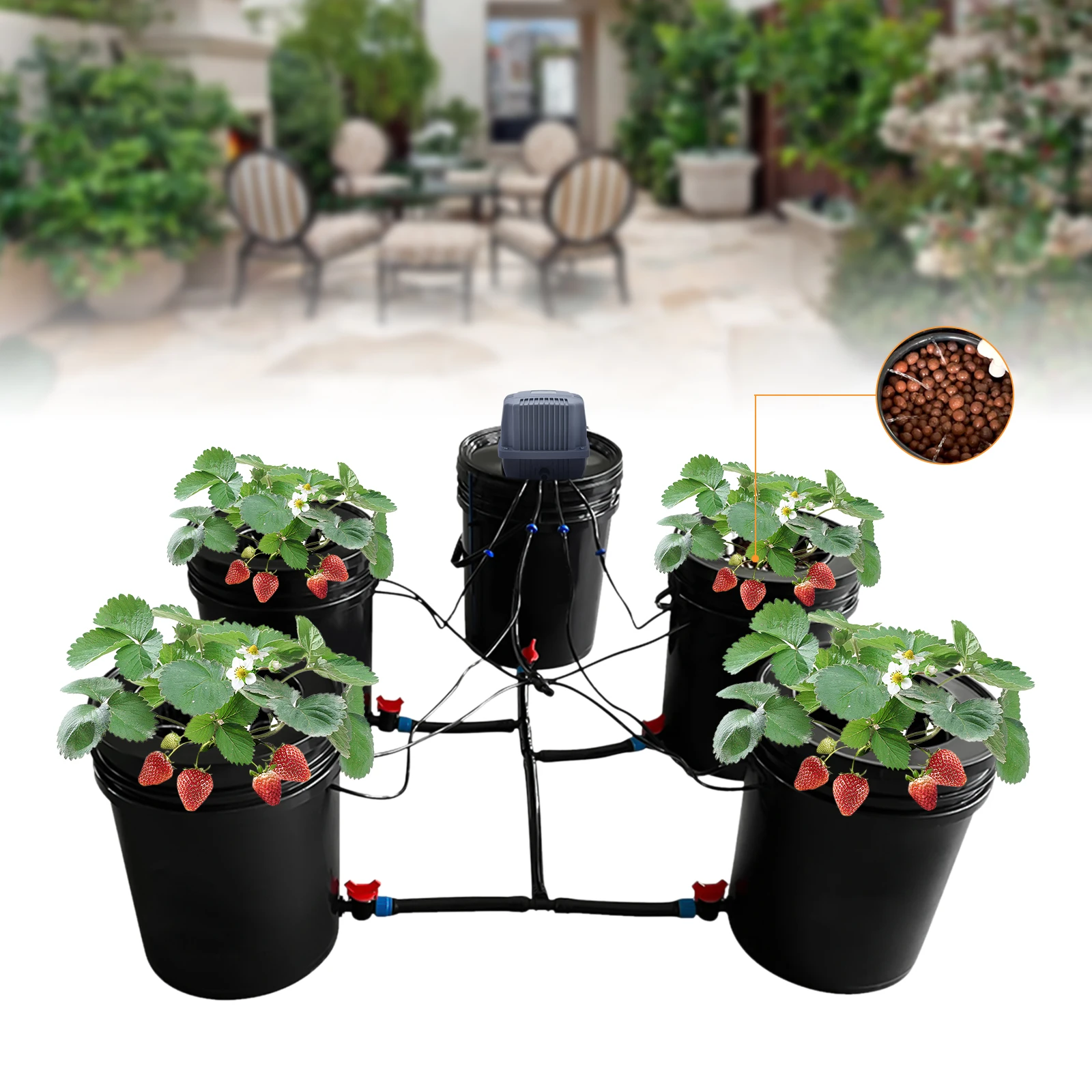 

Hydroponics Growing System Deep Water Culture Drip Irrigation System For Vegetables 5x5 Gallon (5 Buckets)