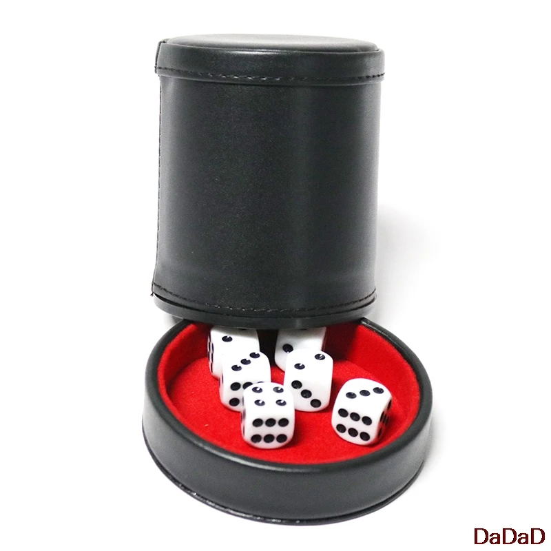 1pcs New Black PU Leather Flannel Mute Dice Cups With 5pcs Dices Bar Game Supplies