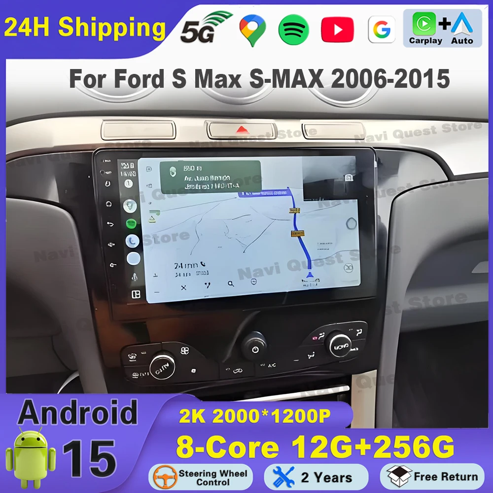 Radio Multimedia con GPS, Carplay y Wifi para Ford S-Max 2006-2015 y Ford Galaxy 2014, Android 15 1