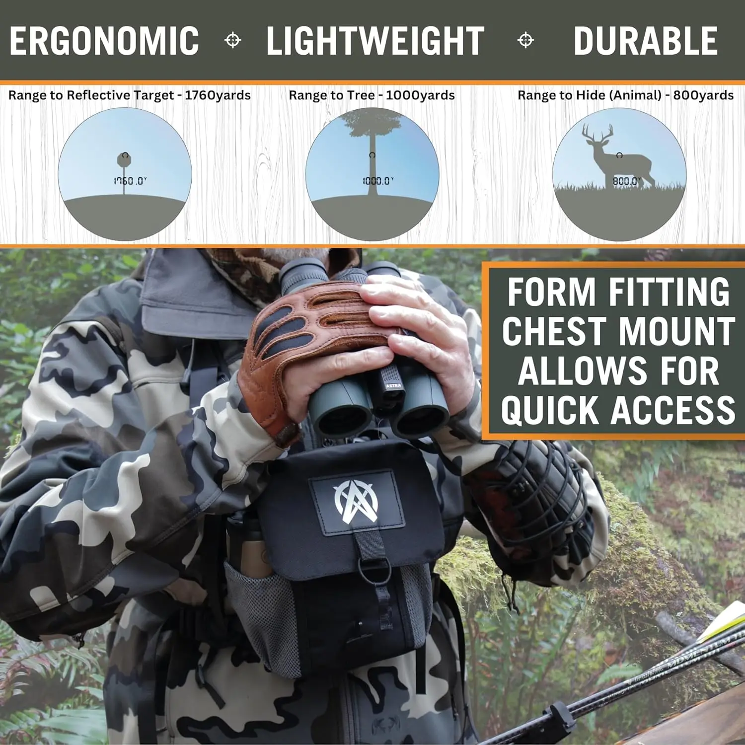 1760 Yard Laser Rangefinder Binocular for Hunting, Shooting and Golf with Built-in Ballistics, Bright HD LCD, Fas